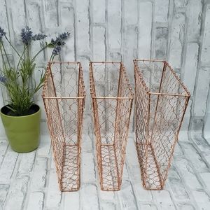 Wall Mounted Rose Gold Chicken Wire Mail Sorter/Magazine Baskets/Racks, Set of 3